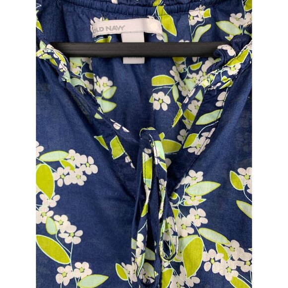 Old Navy Womens Floral Sleeveless Top Size M 100% Cotton Navy & Green - Picture 4 of 6
